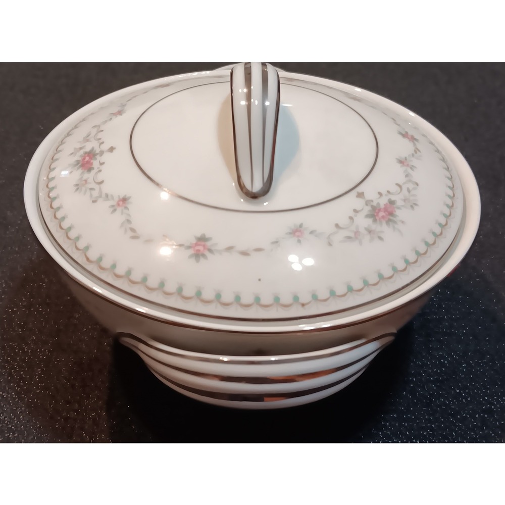 Noritake China Fairmont 6102 Lidded Sugar Bowl Pink Roses Platinum Trim Japan